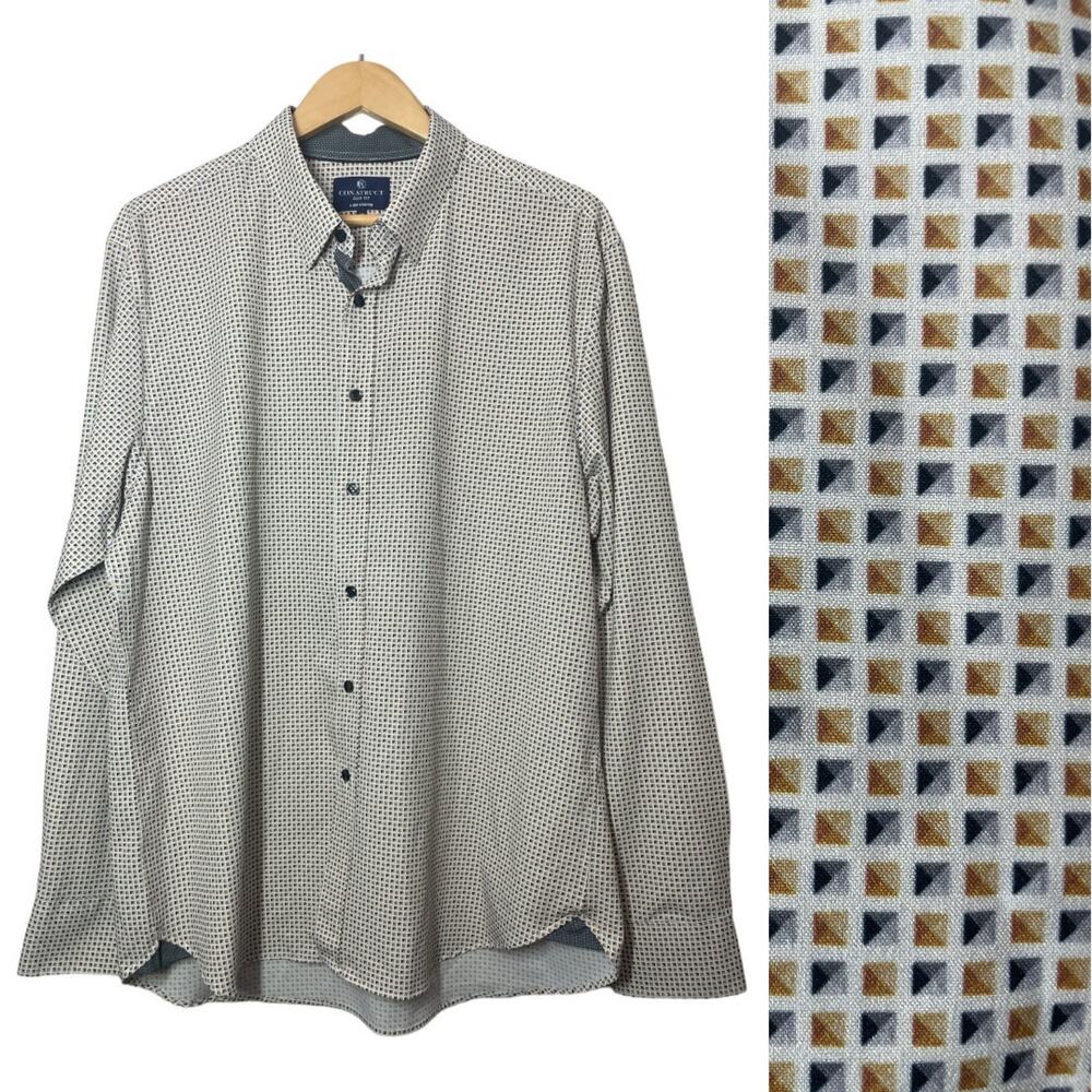 Con.struct Mens Button Front Shirt Slim Fit 4-way stretch XL Geometric Print